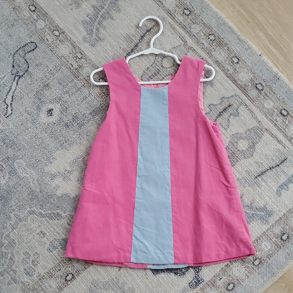 The Beaufort Bonnet Company Girls Pink And Blue Corduroy Jumper Dress Sz3T